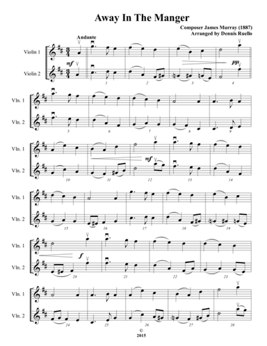 Away in the Manger / It Came Upon a Midnight Clear - Violin Duet - Intermediate (arr. Dennis Ruello)