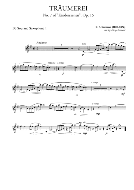 Traumerei from "Album for the Young" for Saxophone Ensemble (arr. Diego Marani)