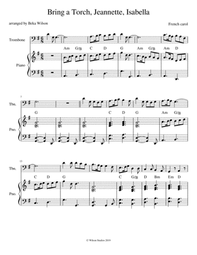 Bring a Torch, Jeannette, Isabella--trombone solo (arr. Beka Wilson)