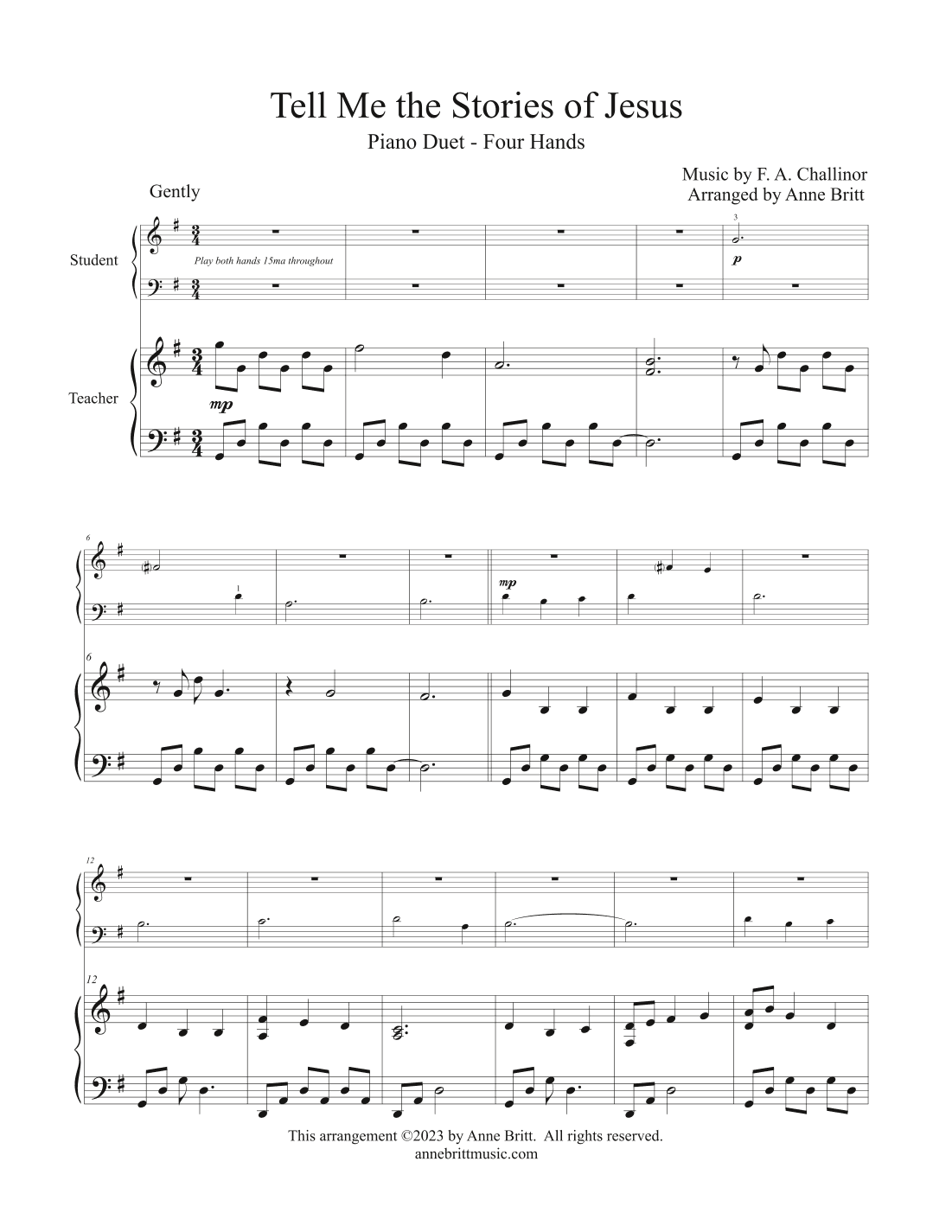 Tell Me the Stories of Jesus (elementary student/teacher piano duet) (arr. Anne Britt)