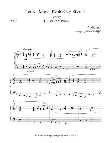 Let All Mortal Flesh Keep Silence (B Flat Clarinet & Piano) Piano part (arr. Nick Raspa)