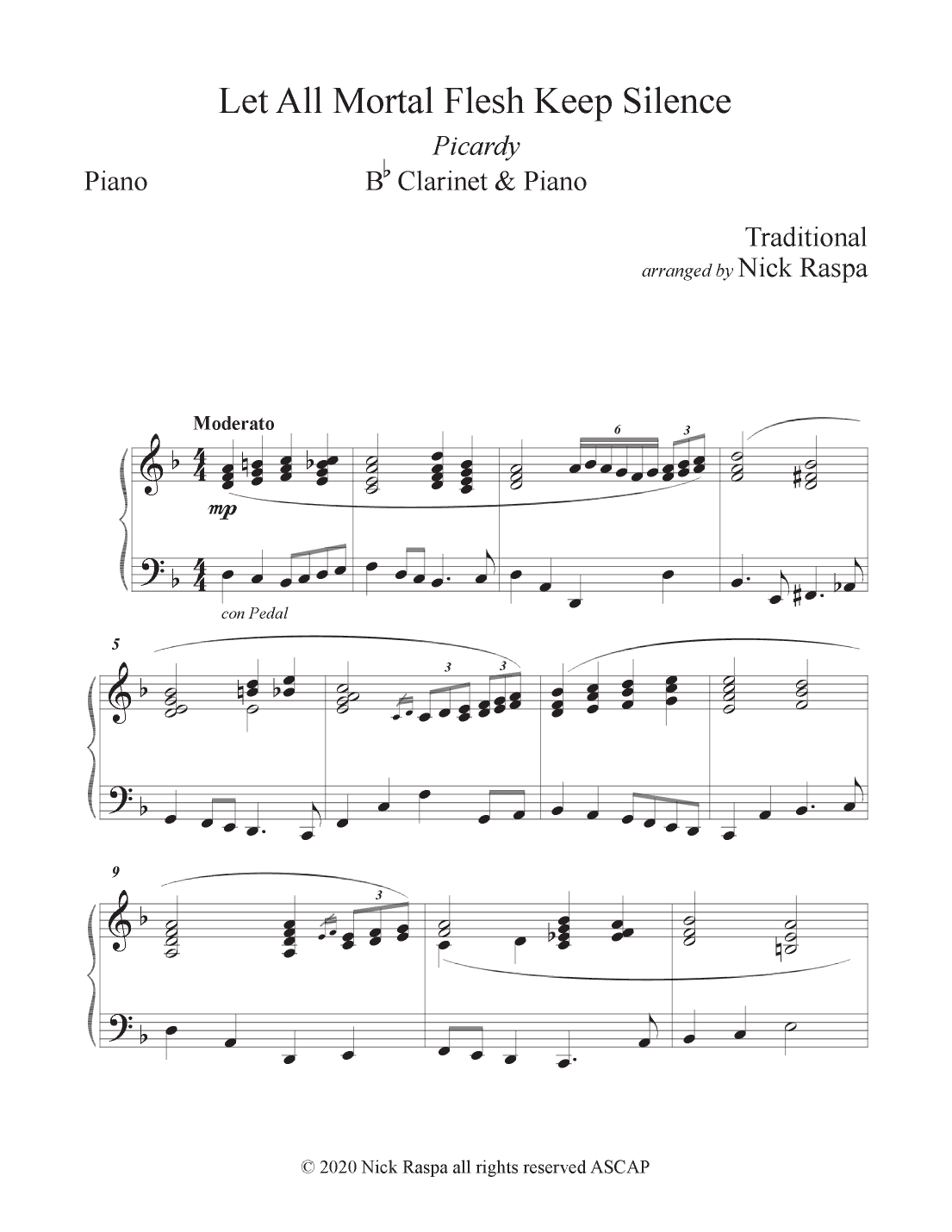 Let All Mortal Flesh Keep Silence (B Flat Clarinet & Piano) Piano part (arr. Nick Raspa)