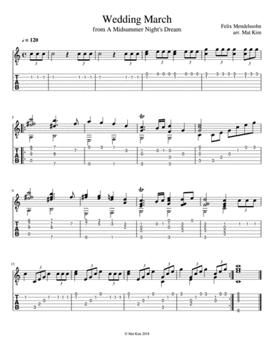 Felix Mendelssohn Wedding March for Solo Guitar (arr. Mat Kim)