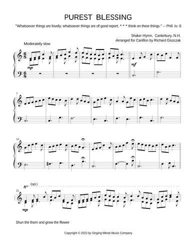 PUREST BLESSING -- Shun the thorn and grow the flower  (Shaker hymn) (arr. Richard Giszczak)