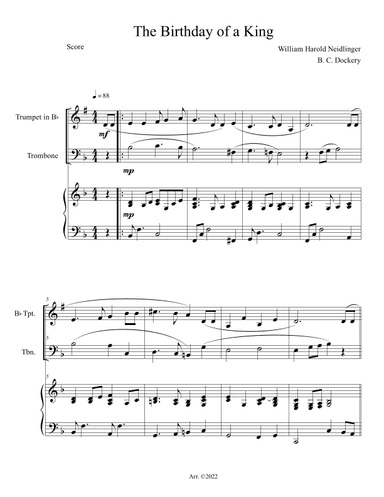 The Birthday of a King (Trumpet and Trombone with Piano Accompaniment) (arr. B. C. Dockery)