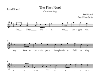 The First Noel (Christmas Song) Lead Sheet in G Major. (arr. Fabio Britto)