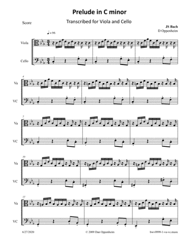 Bach: Prelude for Lute in C minor (BWV 999) arr. for Viola and Cello (arr. D Oppenheim)