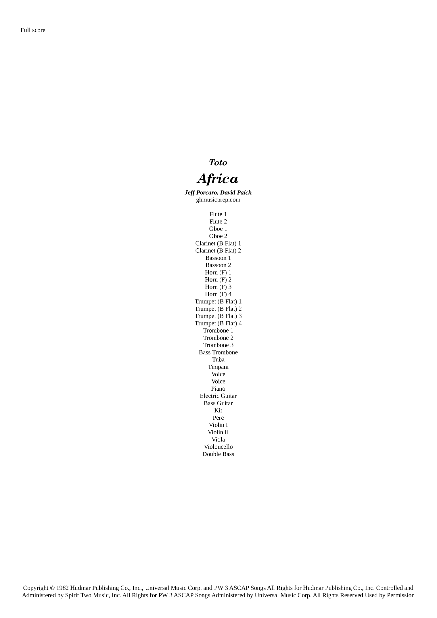Africa (arr. Graham Hall (ghmusicprep.com))