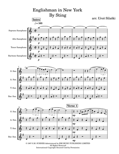 Englishman In New York (arr. Uros Silaski)
