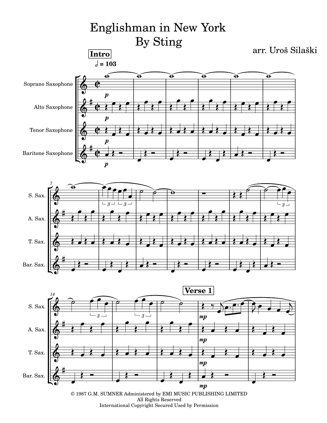 Englishman In New York (arr. Uros Silaski)