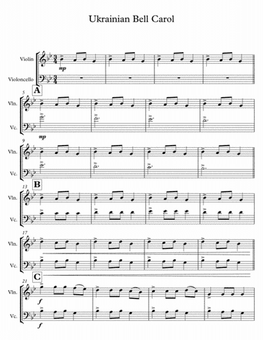 Ukrainian Bell Carol (for Violin and Cello) (arr. Halley Feaster)