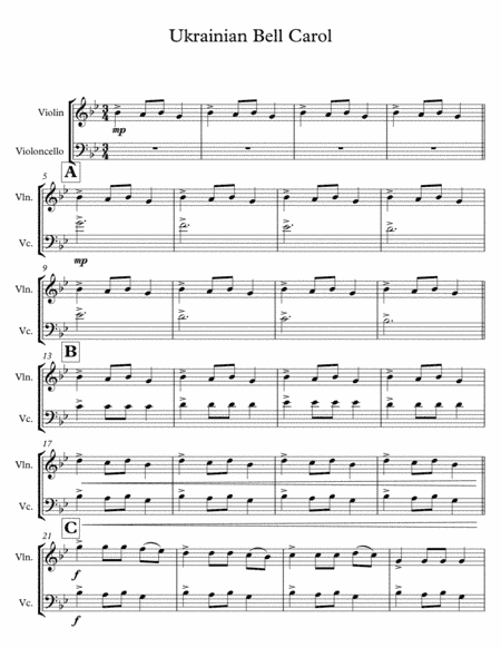 Ukrainian Bell Carol (for Violin and Cello) (arr. Halley Feaster)