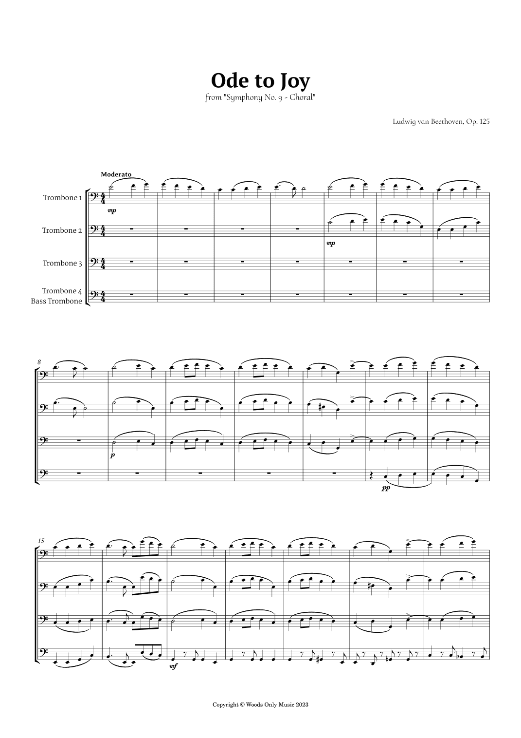 Ode to Joy by Beethoven for Trombone Quartet (arr. Ander)