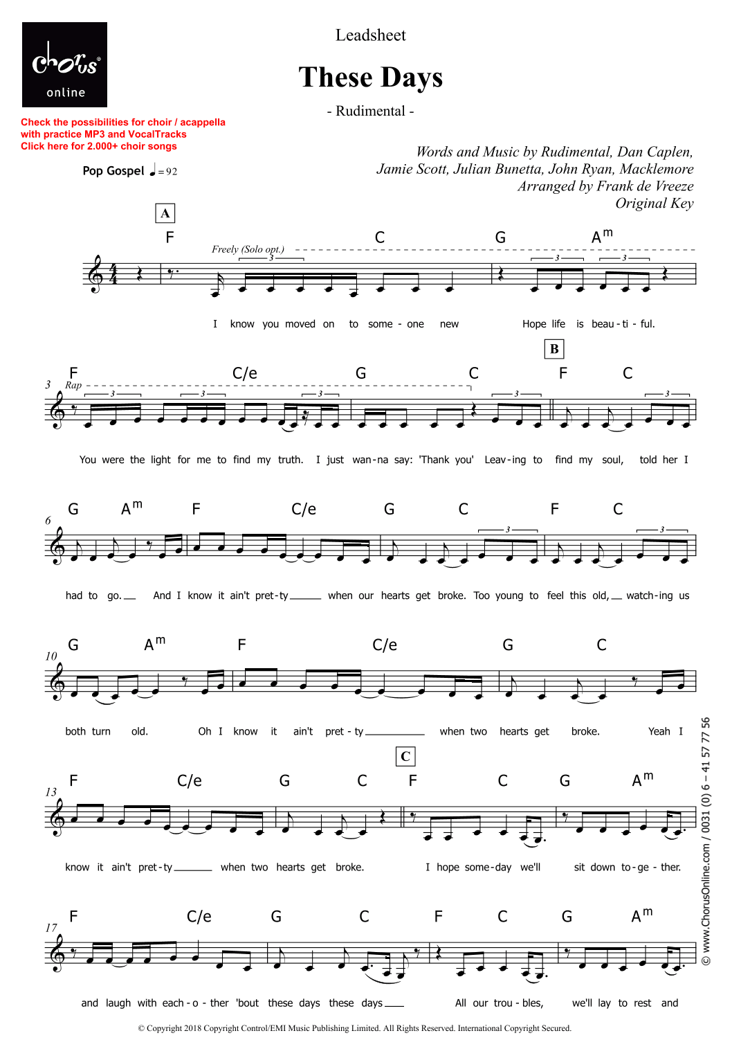 These Days (arr. Frank de Vreeze)