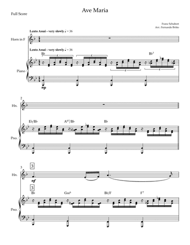 Ave Maria (Franz Schubert) for Horn in F Solo and Piano with Chords (arr. Fernando Britto)