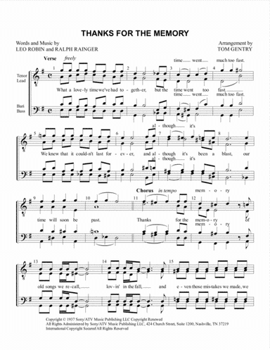 Thanks For The Memory (arr. Tom Gentry)