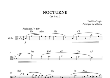 Chopin Nocturne op. 9 no. 2 | Viola | E-flat Major | Chords | Easy beginner (arr. Milanov)