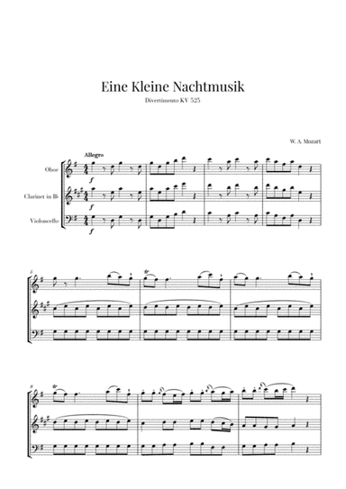 Eine Kleine Nachtmusik for Oboe, Clarinet and Cello (arr. Cadenza Editions)