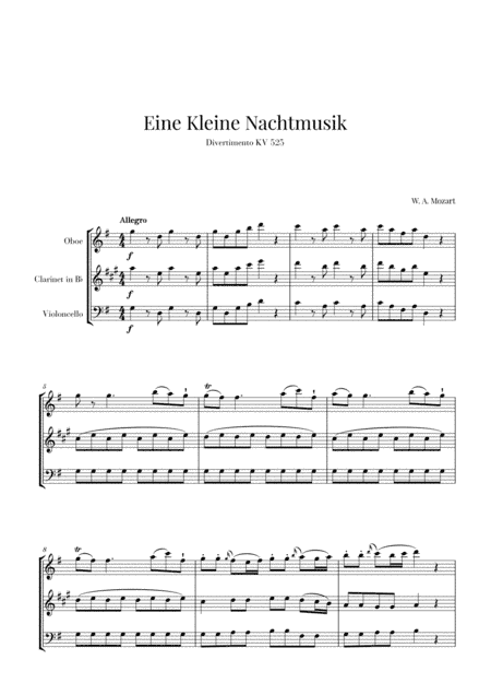 Eine Kleine Nachtmusik for Oboe, Clarinet and Cello (arr. Cadenza Editions)