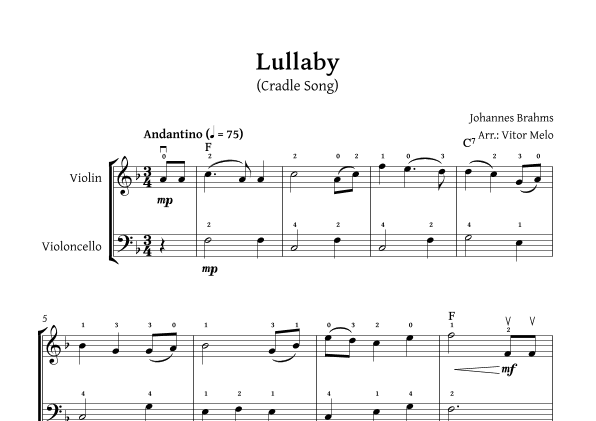 Brahms Lullaby -  Violin and Cello duet (arr. Vitor Melo)