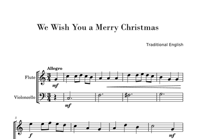 We Wish You a Merry Christmas (Easy Flute and Cello Duo) (arr. Gisele Sant'Ana)