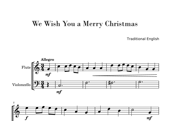 We Wish You a Merry Christmas (Easy Flute and Cello Duo) (arr. Gisele Sant'Ana)