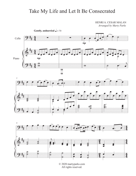 Take My Life and Let It Be Consecrated (Cello-Piano) (arr. Marty Parks)