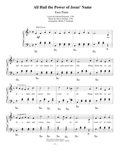 All Hail the Power of Jesus' Name Easy Piano (arr. Misha Stefanuk)