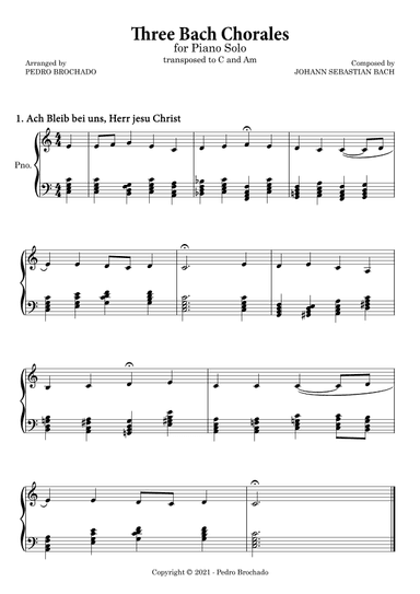 Three Bach Chorales in C and Am - Piano Solo (LH acc) (arr. Pedro Brochado)