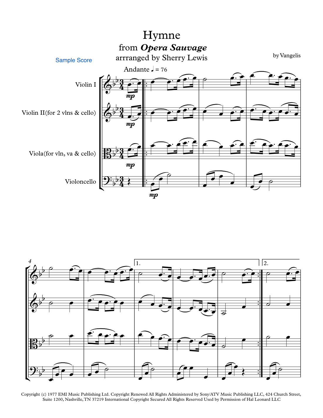 Hymne (arr. Sherry Lewis Publishing)