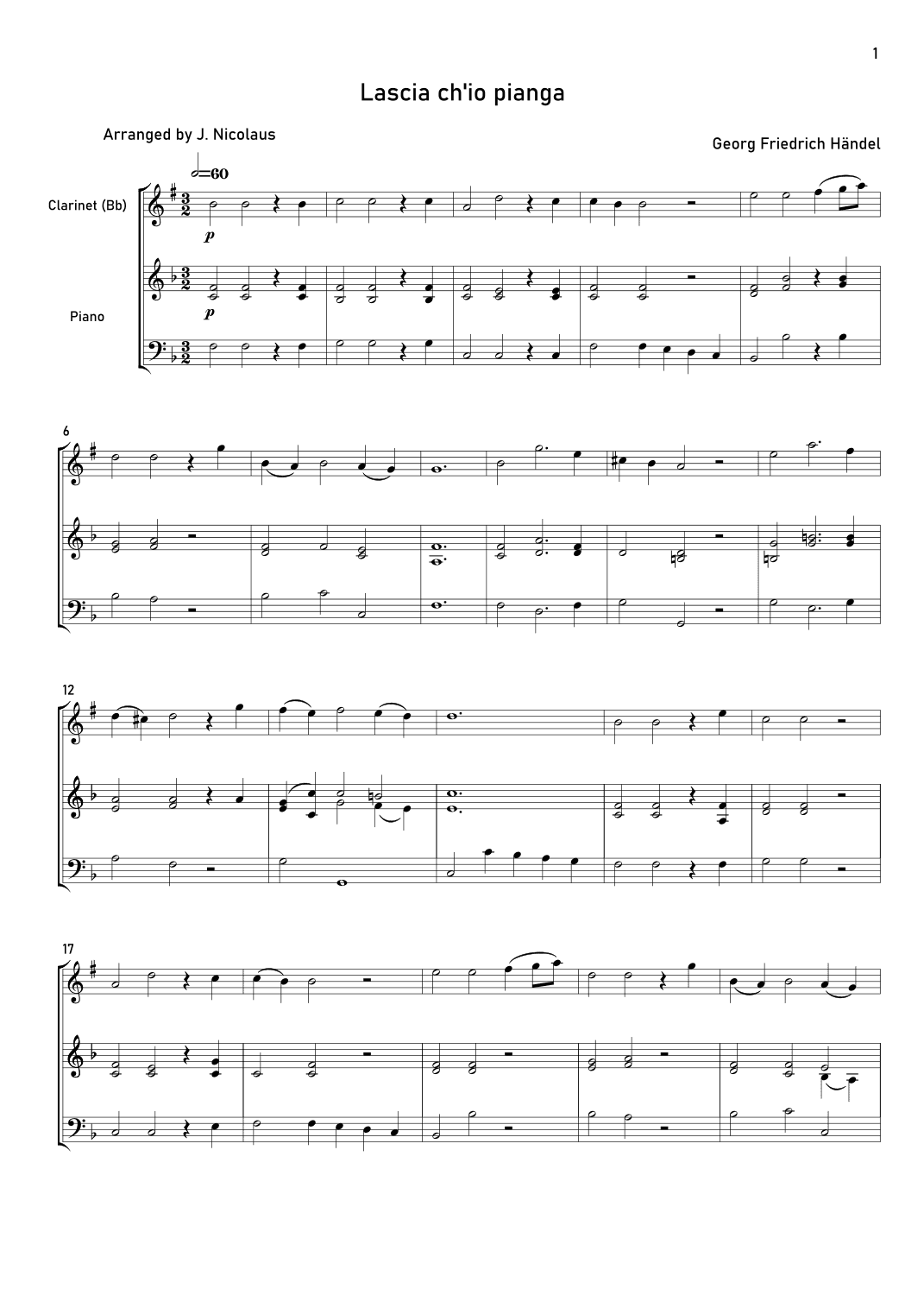 Lascia ch'io pianga (arr. John Nicolaus)