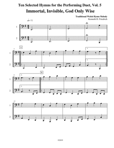 Ten Selected Hymns for the Performing Duet, Vol. 5 - trombone (euphonium) and bass trombone (tuba) (arr. Kenneth D. Friedrich)