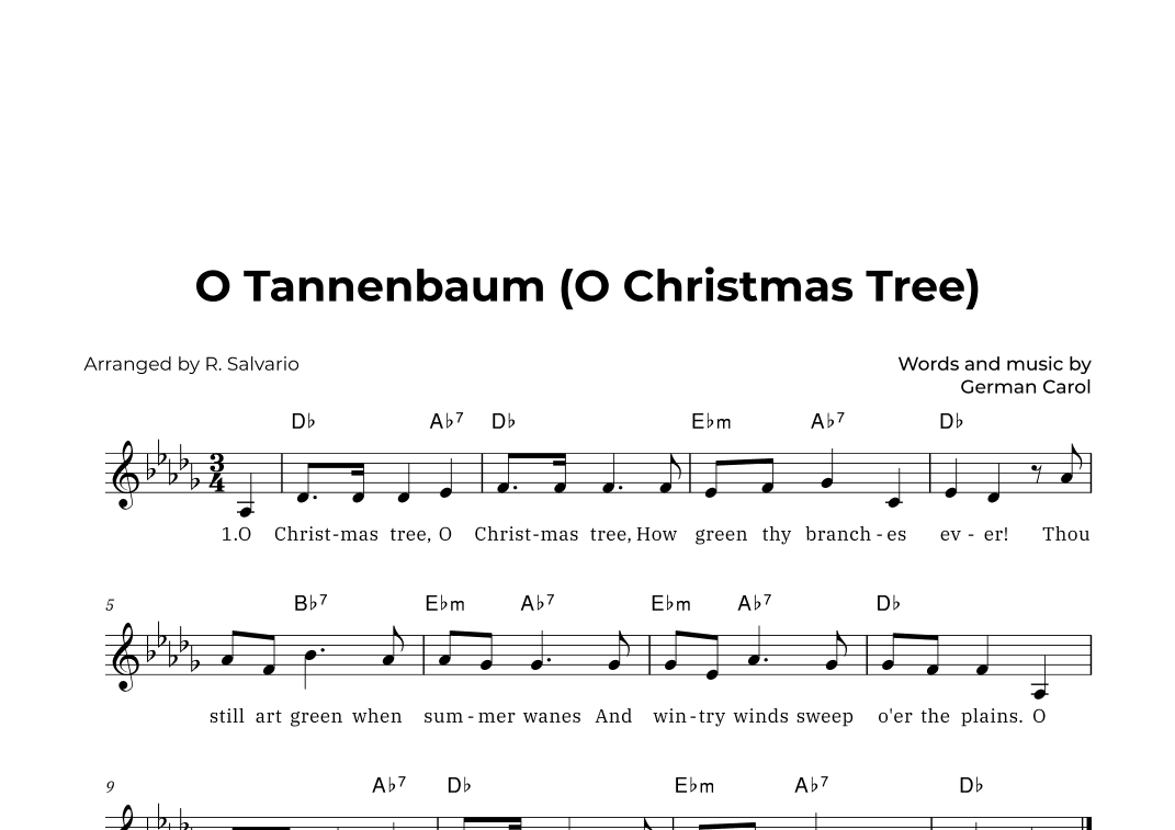 O Tannenbaum (O Christmas Tree) - Key of D-Flat Major (arr. R. Salvario)