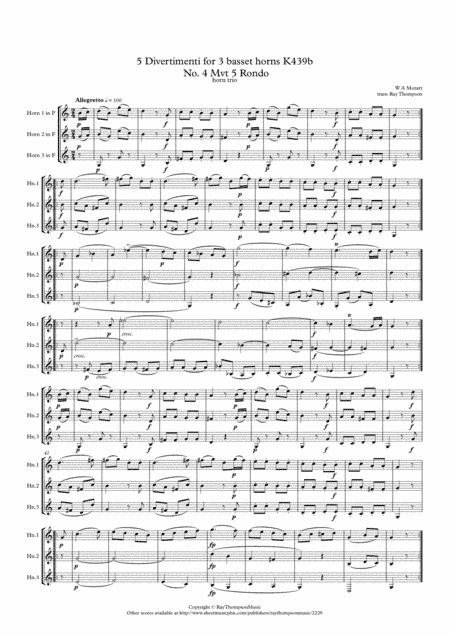 Mozart: Divertimento No.4 from "Five Divertimenti for 3 basset horns" K439b  V Rondo - horn trio (arr. Ray Thompson)