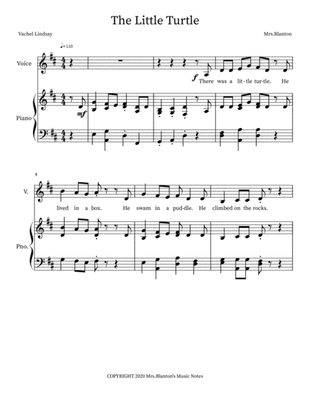 The Little Turtle- A Children's Poem set to Music with Accompaniment