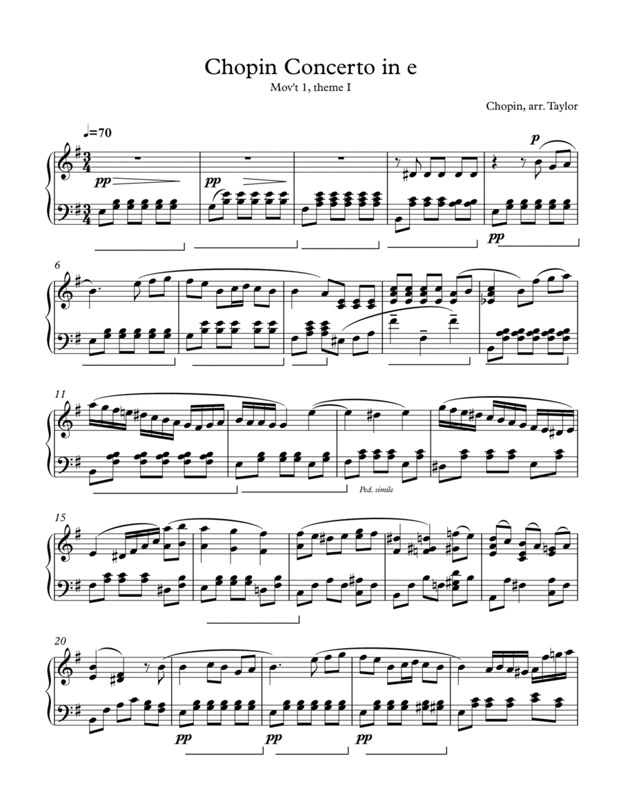 Chopin.Concerto in e (1st theme, mov't 1) (arr. Paul Taylor)