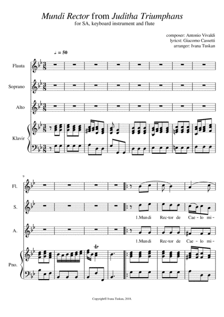 Antonio Vivaldi: Mundi rector for SA, flute and piano, G – minor (arr. Ivana Tuskan)