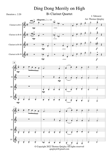 Ding Dong Merrily on High (Clarinet Quartet) (arr. Thomas Quigley)