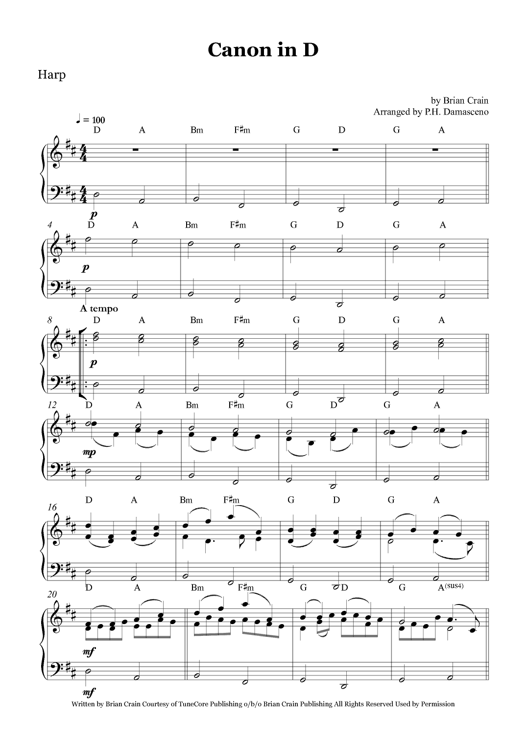 Canon In D (arr. Arranged by P. H. Damasceno)