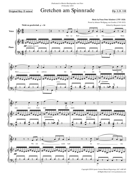 Schubert - Gretchen am Spinnrade - High Voice in D minor (arr. Benjamin Ayotte)