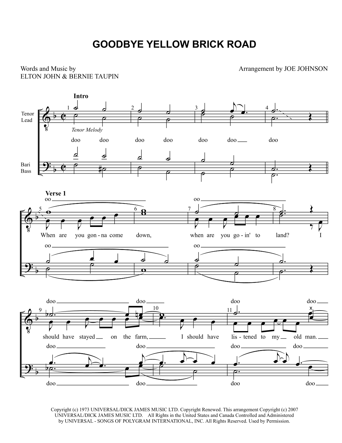 Goodbye Yellow Brick Road (arr. Joe Johnson)