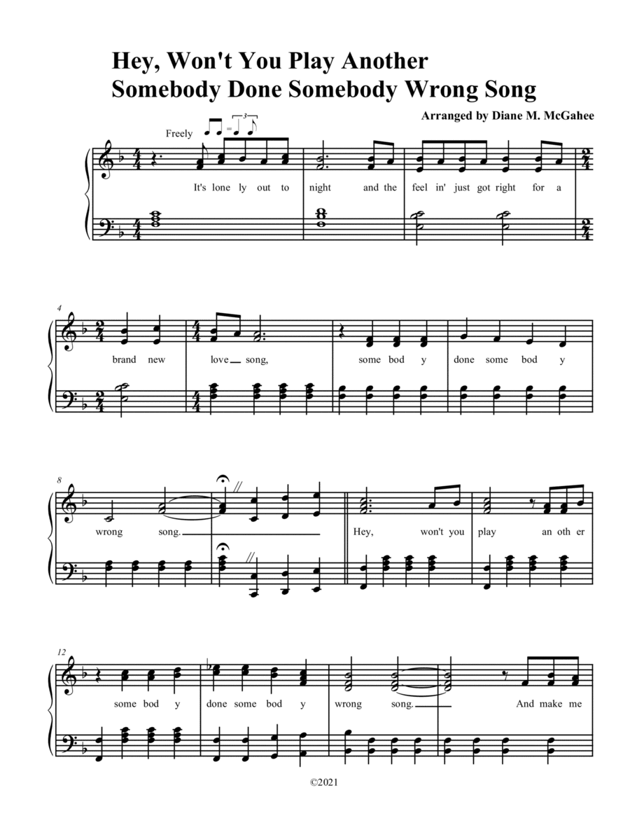 (hey, Won't You Play) Another Somebody Done Somebody Wrong Song (arr. Diane M. McGahee)