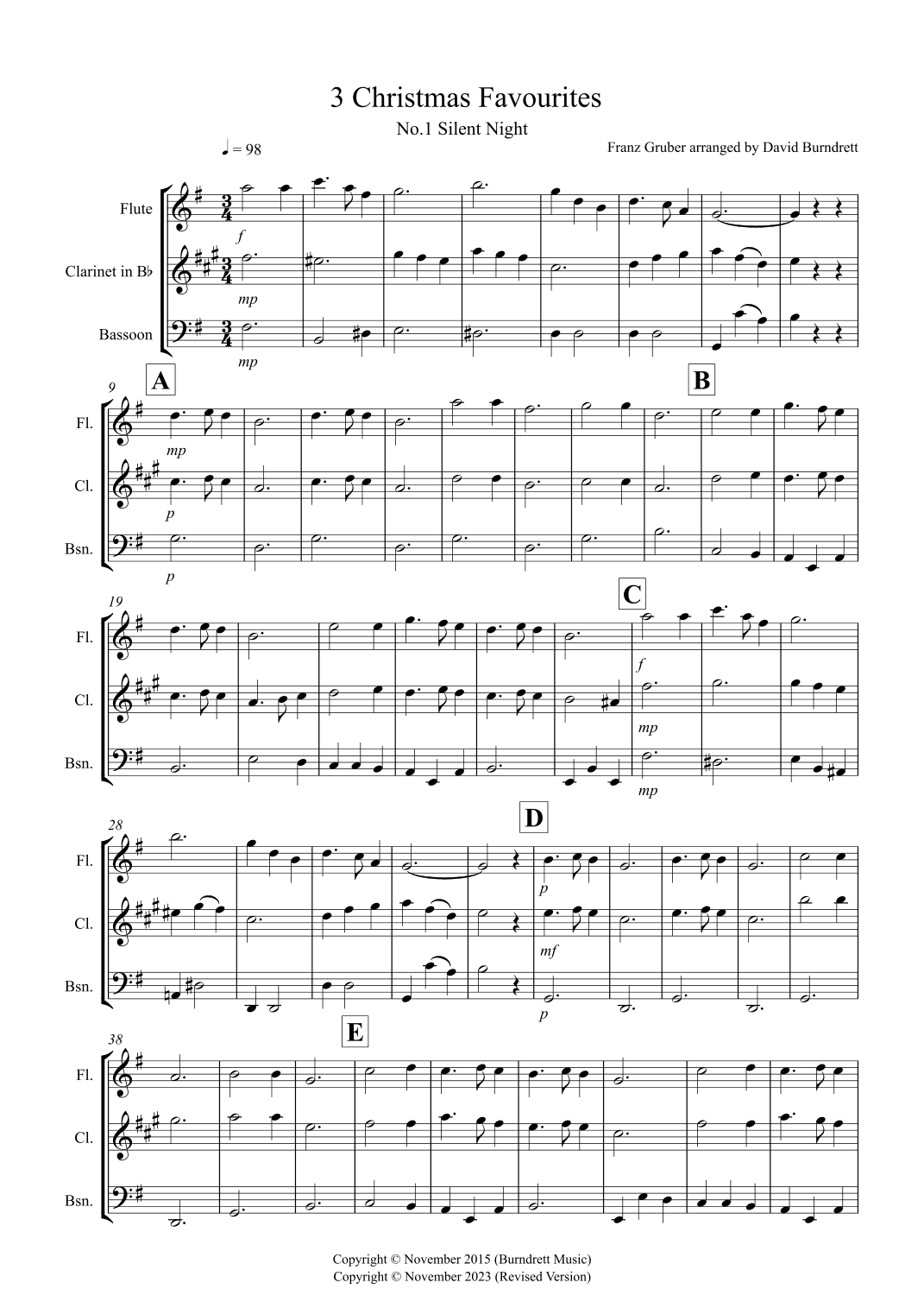 3 Christmas Favourites for Wind Trio (arr. David Burndrett)