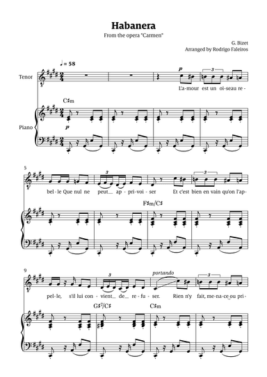 Habanera (for tenor - C# minor/major) (arr. Rodrigo Faleiros)
