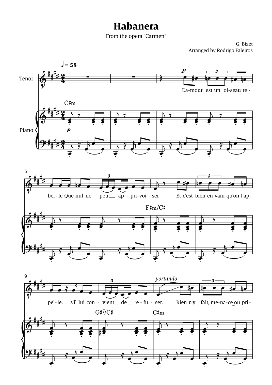 Habanera (for tenor - C# minor/major) (arr. Rodrigo Faleiros)