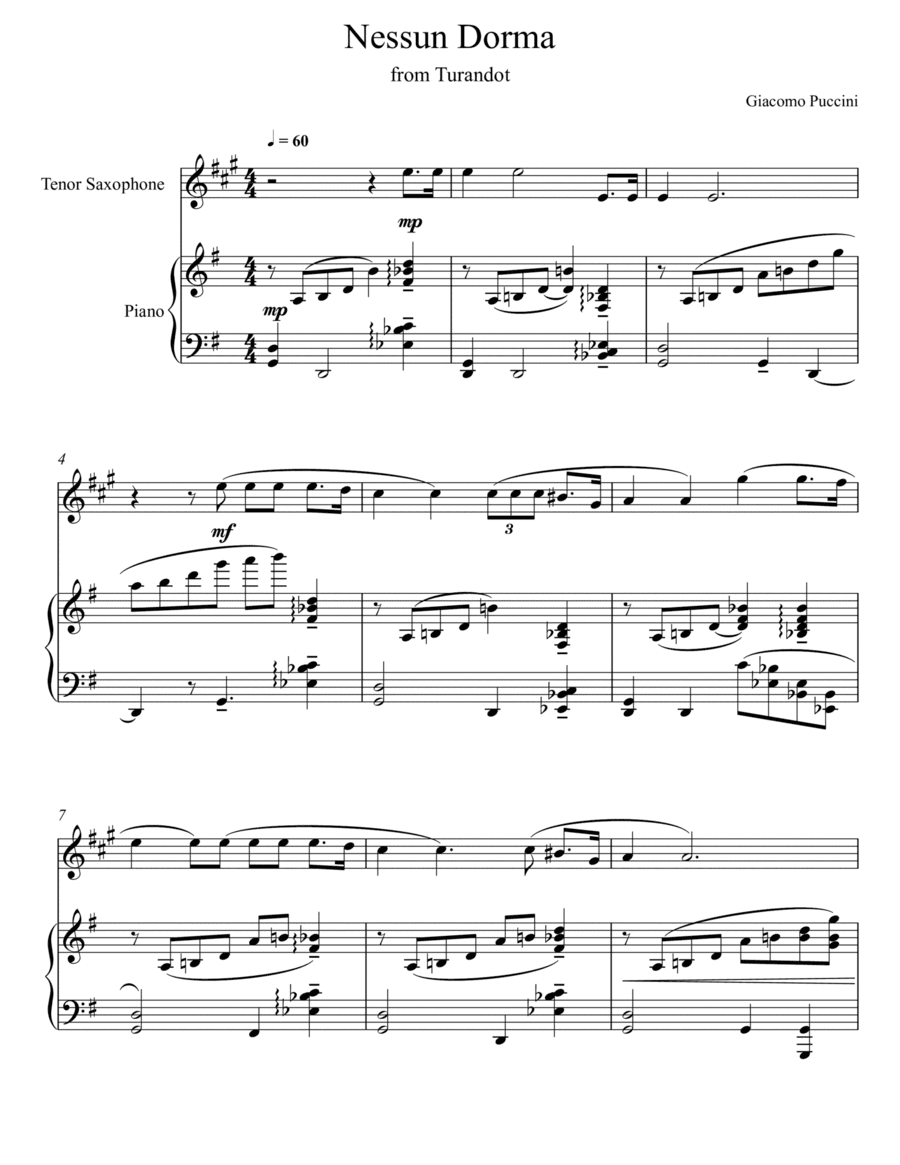 Giacomo Puccini - Nessun Dorma - Turandot (Tenor Saxophone Solo) (arr. André Laitano)