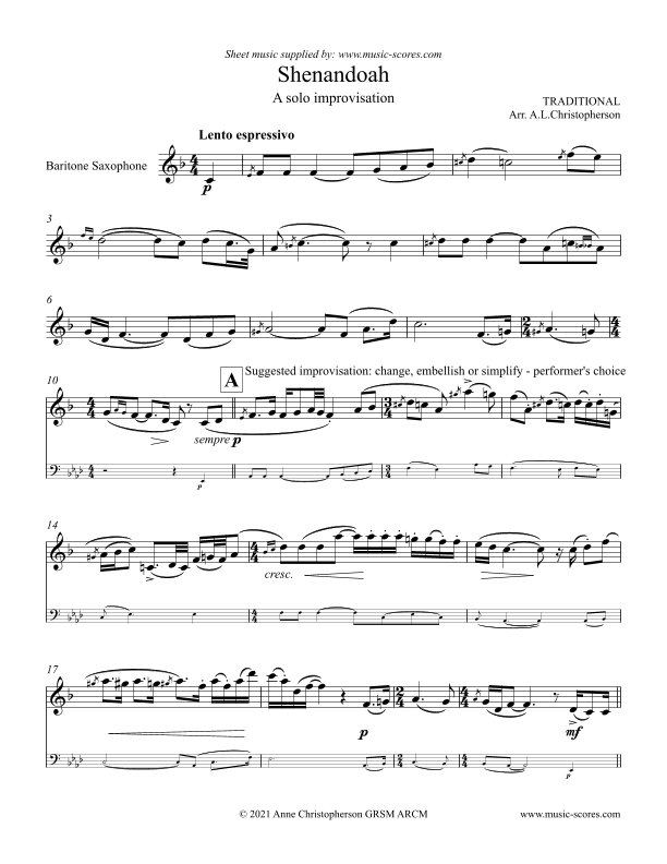 Shenandoah - Solo Baritone Sax (arr. Anne L Christopherson GRSM ARCM)