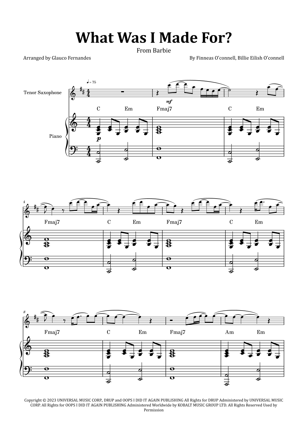What Was I Made For? (arr. Glauco Fernandes)