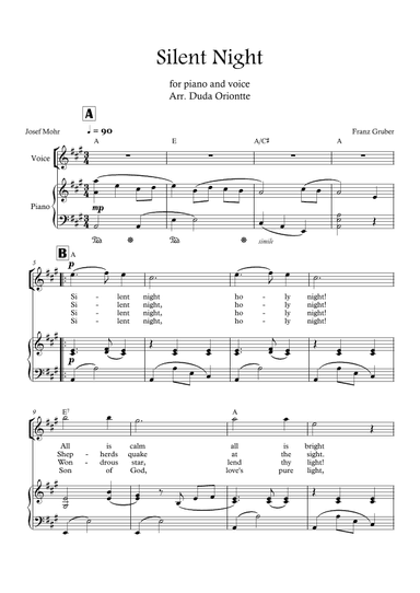 Silent Night (A major - with chords) (arr. Duda Oriontte)