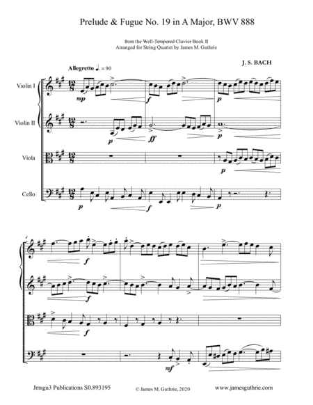 BACH: Prelude & Fugue No. 19 in A Major, BWV 888 for String Quartet (arr. James M. Guthrie)